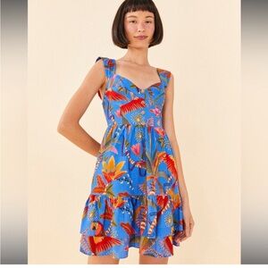 NWT FARM RIO Blue Macaw Party Mini Dress